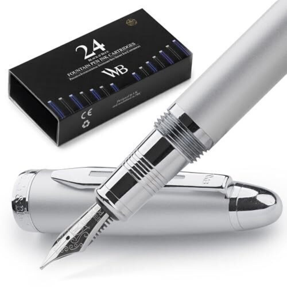 7779 Majesti Fountain Pen-Silver, Luxury Case, 24K Gold Finish; 18K Gilded